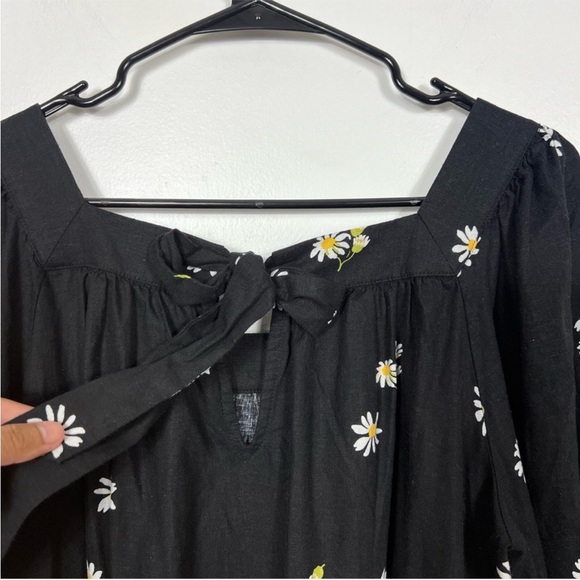 NWOT Madewell Square-Neck Pleat-Detail Black Mini Dress in Lazy Daisies XXS - Picture 9 of 11